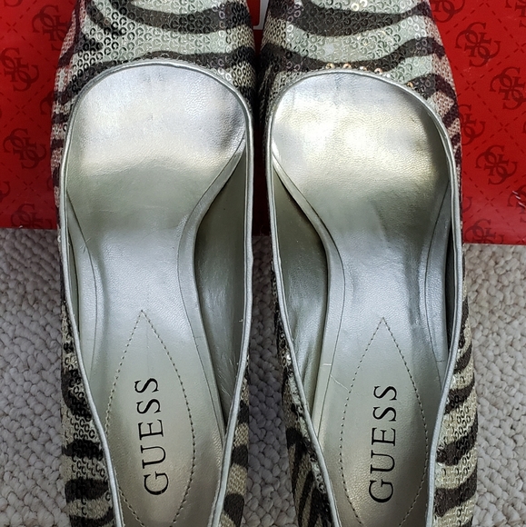 Guess Sequined Zebra stripe Peep Toe Heels - Picture 8 of 11